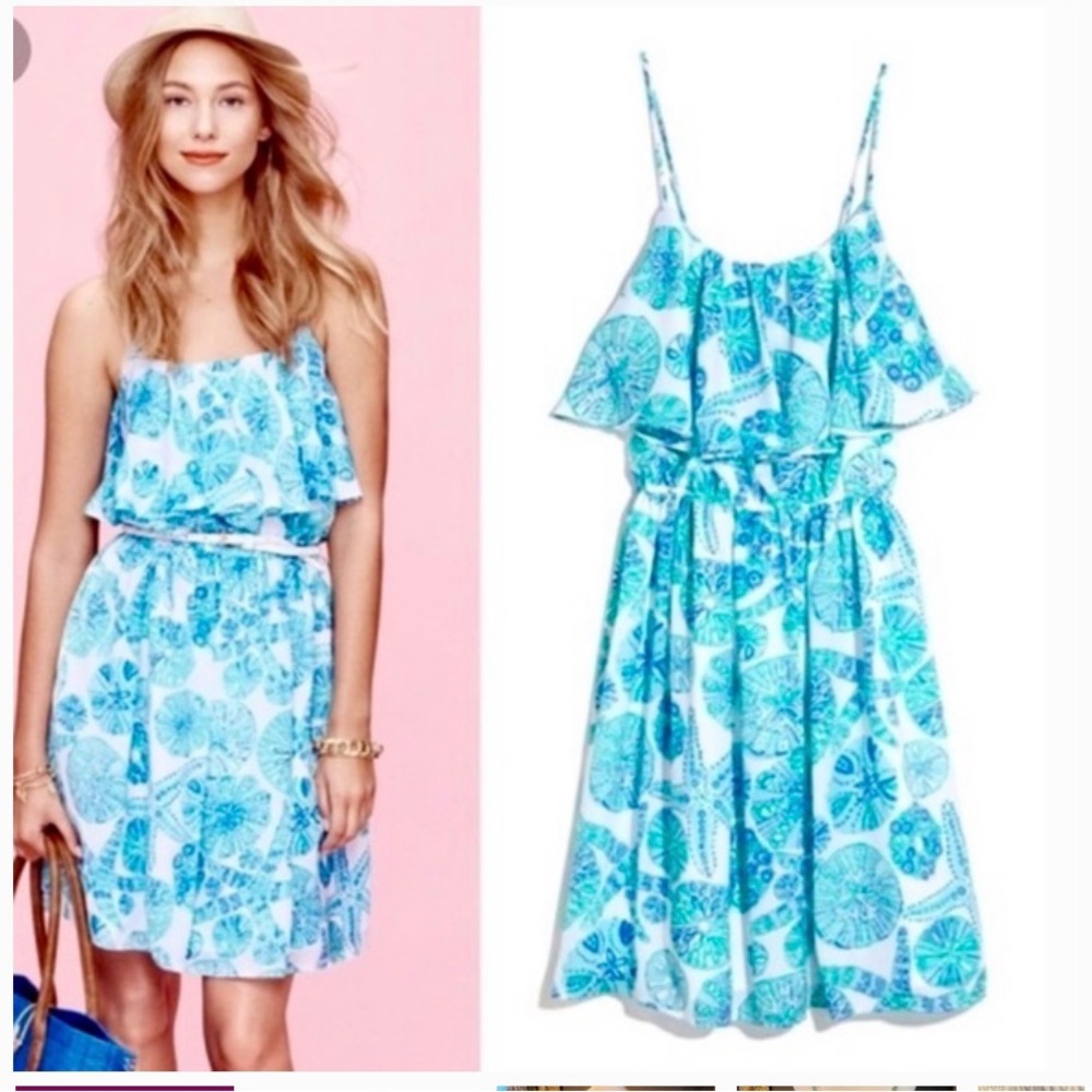 Lily Pulitzer Seashell Floral Blue and White Dress New Without Tag